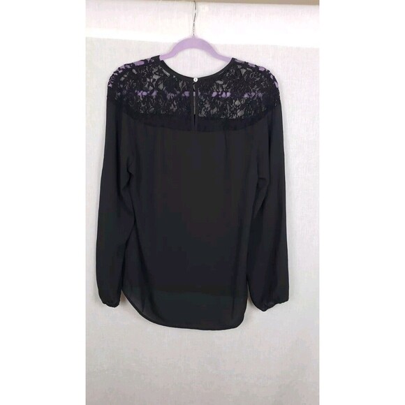 Daniel Rainn Top Blouse M Black Lace Bodice Button Keyhole Back Gothic Witchy - Picture 2 of 6